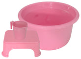 Kuber Industries 3 Pieces Plastic Mug, Tub & Stool Set (Pink)